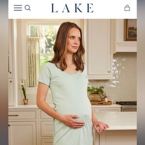Lake Pajamas Maternity Short Sleeved Nightgown Size L Parisian Green